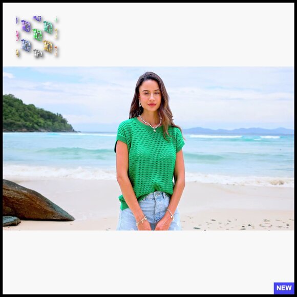 Crochet Cap Sleeve Sweater Pullover Bohemian Loose Fit Summer Top - Picture 7 of 7